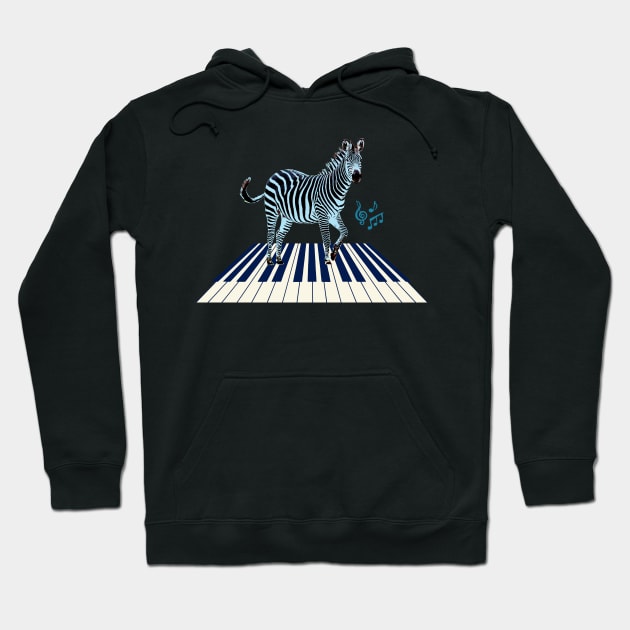 Zebra in Blue on Keyboard with Music Notes Hoodie by scotch